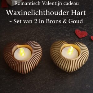 waxinelichthouder hart brons goud set van 2